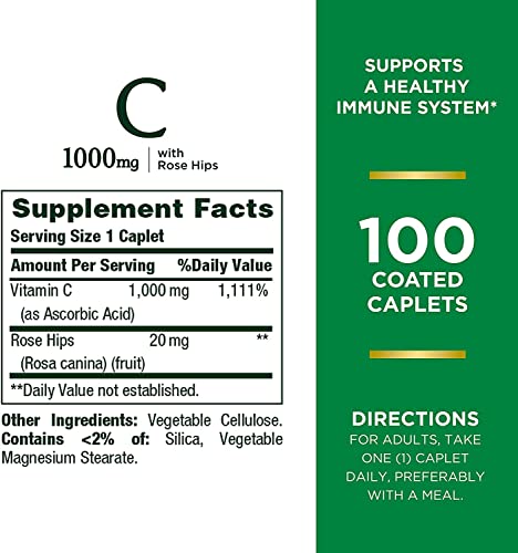 Nature'S Bounty Vitamin C Rose Hips Immune Support 1000Mg Coated Caplets 100 Ct - Pack Of 2
