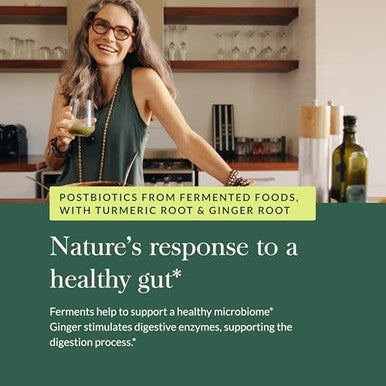 Gaia Herbs Gingerturmeric Postbiotic Premium Digestive Support Supplement For Gut Health Made With Fermented Turmeric & Ginger From Dairy Soy & Gluten 60 Vegan Capsules (30 Servings)