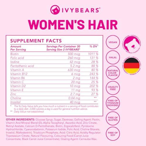IvyBears Glow and Hair Pack for Women Hair Vitamin + Glow Tanning Gummies Vegan Gummies with Biotin Collagen Keratin and BetaCarotene Hair Growth and Natural Tan Support 60 ct Each