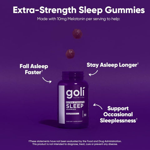 Goli Nutritional Supplement Extra Strength Sleep Gummy 10Mg Melatonin - 1 Pack 50 Count - Gluten- Vegan Non-Gmo And Gelatin-