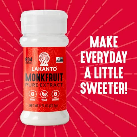 Lakanto Pure Monk Fruit Sweetener Extract Powder - Erythritol Free, High Purity MV50, Mogroside 50, Great for Coffee, Tea, Smoothies, Desserts, Jams, Cereal, Dressings, Sauces (0.71 oz - Pack of 1)