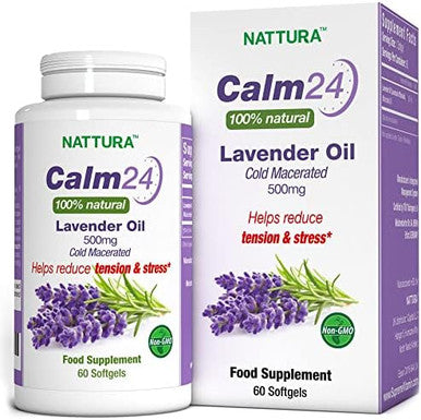 Nattura Calm Aid Lavender Oil Pills - 500mg - 60 Softgels - 100% Natural Helps Reduce Stress Calming for Body & Mind Non-GMO Certified Kosher