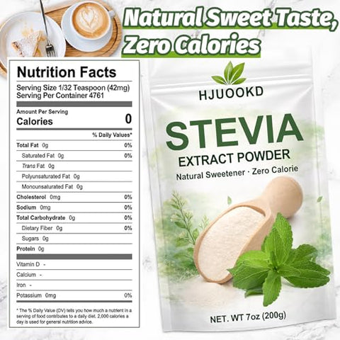 7 oz Pure Stevia Extract Powder Highly Concentrated Stevia Powder Sweetener Zero Calorie No Additives Natural Sugar Alternative for Drinks Baking & Desserts Includes Measuring Scoop