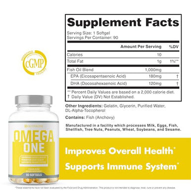 Nutraone Omegaone Omega-3 Fish Oil Supplement (90 Fish Oil Pills) 500Mg