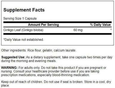 Swanson Full-Spectrum Ginkgo Leaf Brain Memory Support Nervous System Health 60 Milligrams 120 Capsules (2 Pack)