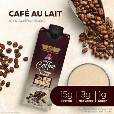 Atkins Caf Au Lait Iced Coffee Protein Shake 15G Protein Low Glycemic 3G Net Carb 1G Sugar & Mocha Latte Iced Coffee Protein Shake 15G Protein Low Glycemic 4G Net Carb 1G Sugar