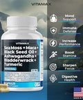 Sea Moss 3000Mg Maca 1000Mg Black Seed Oil 2000Mg Ashwagandha 1000Mg Bladderwrack, Turmeric - Manuka, Elderberry, Vitamins C & D3, Chlorophyll, Zinc, Black Pepper - Made In Usa (60 Count (Pack Of 1)