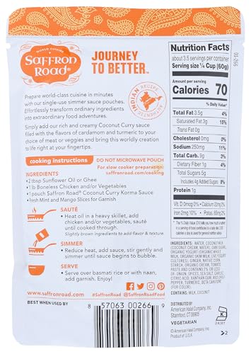 Saffron Road Coconut Curry Simmer Sauce, 7oz - Non-GMO, Gluten Free, Halal, Kosher, Vegetarian