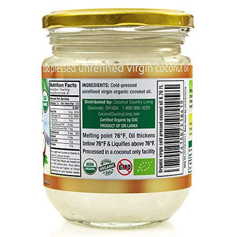Coconut Country Living's Extra Virgin Coconut Oil - Cold Pressed, Unrefined organic Superfood for Hair, Skin, Beauty, Cooking - Keto & Paleo Diet Friendly - 6.76 oz