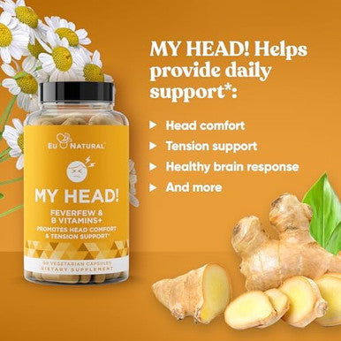 Eu Natural My Head Headache Vitamins ÃƒÂ¢Ã¢â€šÂ¬Ã¢â‚¬Å“ Sensitivity, Tension, Comfort, Healthy Head Function For A Clear Mind ÃƒÂ¢Ã¢â€šÂ¬Ã¢â‚¬Å“ Fast Acting Magnesium, Feverfew, Boswellia, Vitamin D, Ginger, & More ÃƒÂ¢Ã¢â€šÂ¬Ã¢â‚¬Å“ 60 Soft Capsules