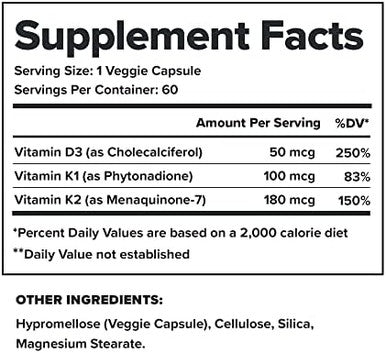 Legion Vitamin D+K Natural & Effective Formulation Vitamin D3 K2 & K For Immunity Boost K1 K2 & D3 Vitamin Supplement To Boost Bone Density And Health Vitamin K2 & K1 For Heart Support