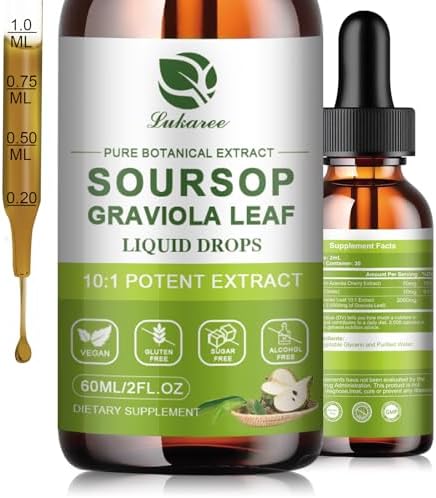 Lukaree Pure Soursop Leaves Extract 10X Concentrated Graviola Soursop Bitters Liquid Drop For Immune Digestive Energy Coldextracted With High Potency Alcohol Vegan & Nongmo