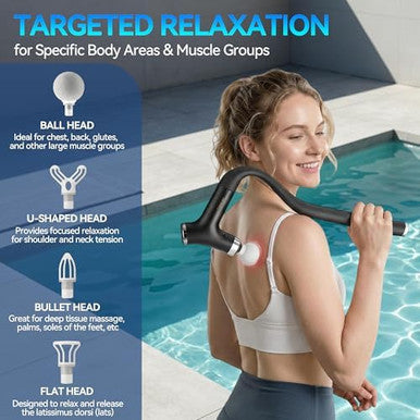 Bozkoon 2-In-1 Detachable Massage Gun Deep Tissue Ergonomic Extension Handle Back Massager For Hard-To-Reach Areas 12-Speed Percussion Muscle Massager For Shoulder Waist Thigh Legs