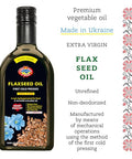 Flax Seed Cooking Oil - Amber Glass Bottle - Extra Virgin, Cold Pressed Flaxseed Oil Unrefined and Non-Deodorized Pure Essential 11.83 OZ