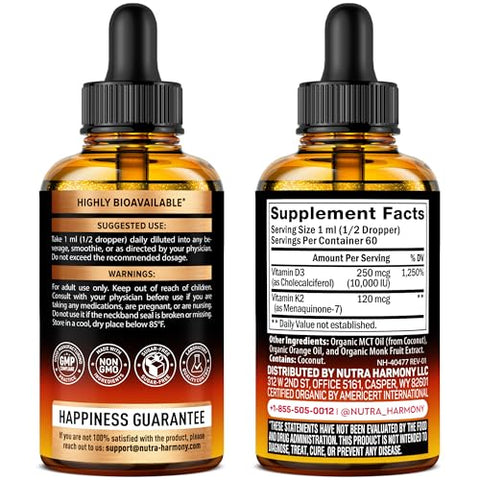 Nutraharmony Organic Oil Of Oregano & Vitamin D3 K2 Drops