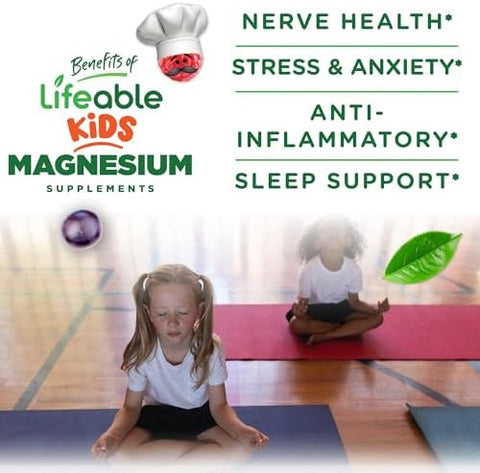 Lifeable Magnesium Gummies For Kids 900Mg Magnesium Citrate Great Tasting Kids Magnesium Supplement Gluten Muscle Support And Stress Relief Chewable 90 Gummies