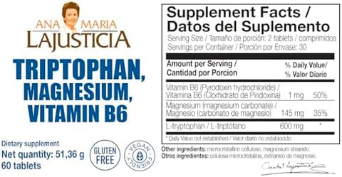 Ana MaraA Lajusticia Tryptophan Supplement Pack " Tryptophan With Magnesium Melatonin And Vitamin B6 & Tryptophan With Magnesium And Vitamin B6