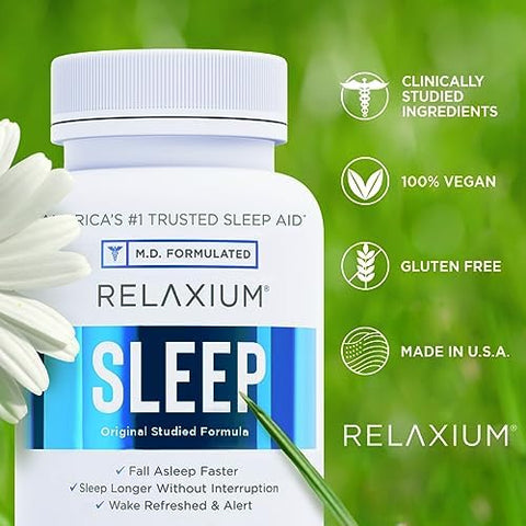 Relaxium Sleep Aid 14Day Supply Nonhabit Forming Dietary Supplement For Better Sleep Drug Stress Relief With Magnesium Melatonin Gaba Chamomile Made In Usa (28 Vegan Capsules)