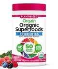 Orgain Organic Greens Powder + 50 Superfoods Original 1 Billion Probiotics For Digestive Health Antioxidants Vegan Plantbased Gluten Nongmo Green Juice & Smoothie Drink Mix 0.62Lb