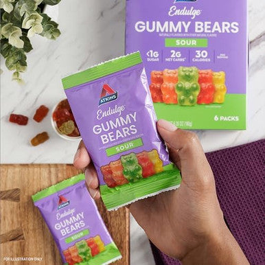 Atkins Endulge Sour Gummy Bears Low Sugar Keto Candy 6 Count