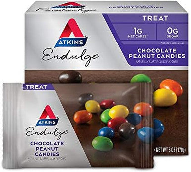 Atkins Peanut Butter Granola Protein Meal Bar High Fiber 16G Protein 1G Sugar 4G Net Carb & Endulge Chocolate Peanut Candies Dessert Favorite 0G Sugar 20 Counts