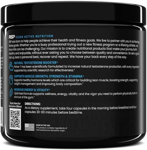 Rsp Nutrition Prime T Testosterone Booster For Men Natural Test Booster Pills Lean Muscle Growth Strength Stamina & Healthy Sleep 30 Servings
