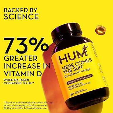 Hum Here Comes The Sun Immune Supplement With Vitamin D & Calcium For A Healthy Immune System Supports Radiant Skin Mood + Bone Health (30Count)