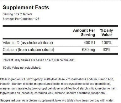 Swanson Calcium Citrate & Vitamin D 250 Tabs