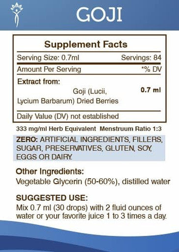 Secrets of the Tribe Goji Tincture Alcohol-Free Extract, High-Potency Herbal Drops, Tincture Made from Goji (Lucii, Lycium Barbarum) Dried Berries 2 oz