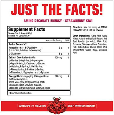 Musclemeds Amino Decanate Energy Pre Intra Workout Drink Essential Amino Acids Bcaas High Leucine Glutamine Muscle Recovery Strawberry Kiwi 30 Servings