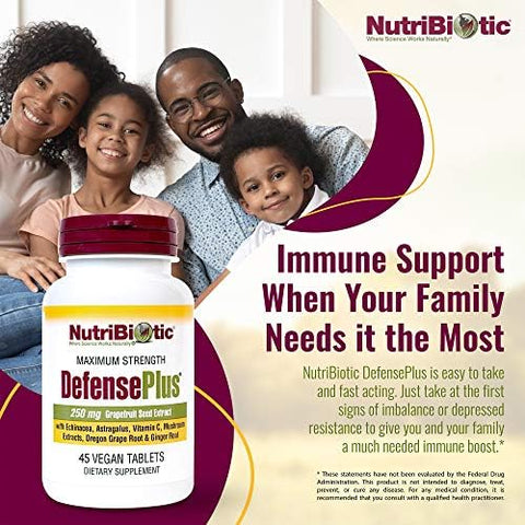 Nutribiotic â€“ Defenseplus 45 Tablets 11 In 1 Immune Support With Vitamin C Zinc Grapefruit Seed Extract Ecea Astragalus Root & Immune Boosting Extracts & Mushrooms Vegan & Gluten