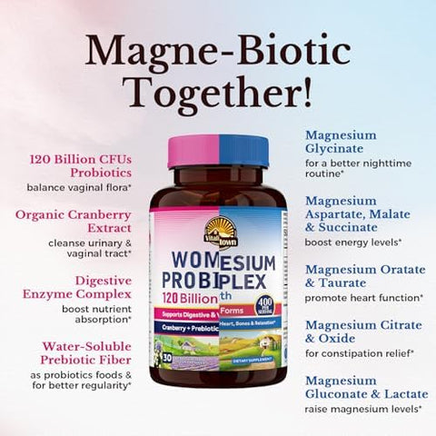 Vitalitown Magnesium + Probiotic Bundle (Pack Of 2) 10-In-1 Magnesium Complex & WomenS Probiotics 120 Billion Cfus 90 Magnesium Caps & 30 Probiotic Caps