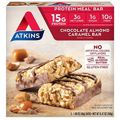 Atkins Chocolate Almond Caramel Bar Ketofriendly Gluten With Real Almond Butter 5 Count And Double Fudge Brownie Protein Meal Bar High Fiber 15G Protein 1G Sugar 4G Net Carb