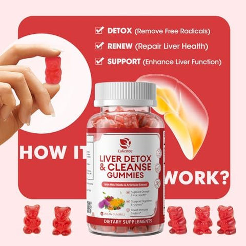 Lukaree 2 Pack Lukaree Liver Cleanse Detox & Repair Gummies Sugar Milk Thistle Supplement W/Dandelion Artichok & Lglutathione Ultraconcentrated Herbal Liver Support For Men & Women Vegan60 Count