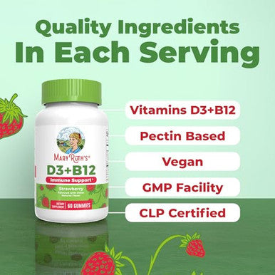 Maryruth's Vitamin D3 + B For Ages 4+ 12 Gummies