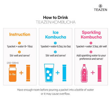 Teazen 3 Flavors 40 Sticks Variety Pack Kombucha Lemon (20 Sticks) and Berry Citron Flavor (20 Sticks)