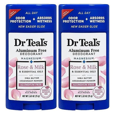 Dr. Teal'S Rose & Milk Deodorant Set (2 Pack2.65Oz Ea) - Rose & Milk Formula - Aluminum With Magnesium - Essential OilsShea Butter & Arrowroot Powder Absorb MoistureKeep Skin Healthy