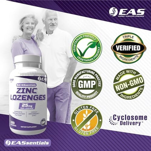 EAS Zinc Lozenges Highly Absorbable with No Fillers or Additives Supports Immune Function Gluten Free Non GMO 100 Lozenges (Orange Flavor)