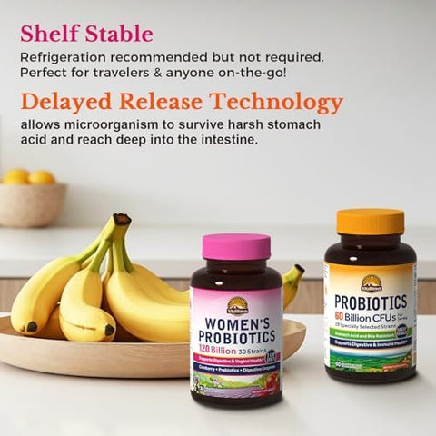 Vitalitown Probiotic Bundle (Pack Of 2) WomenS Probiotics 120 Billion (Item 1) & Probiotics 60 Billion (Item 2) Shelf Stable Digestive & WomenS Health 30 Servings Each
