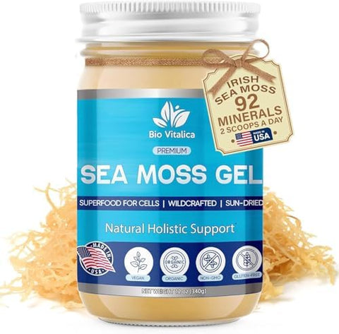 Sea Moss Gel by BioVitalica Irish sea Moss raw Organic Premium Quality Dr Sebi Vegan superfood for Cells 100% Natural Seamoss Gel (Pack of 1 Original)