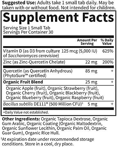 Garden Of Life Quercetin Zinc Once Daily Immune Support Supplement With Vitamin D3 For Bone Health, Breast Health & Skin Health, Dr Formulated - Gluten Free, Non Gmo, Carbon Neutral ÃƒÂ¢Ã¢â€šÂ¬Ã¢â‚¬Å“ 30 Mini Tabs