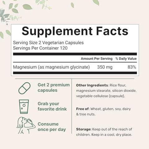 Micro Ingredients Magnesium Glycinate 350Mg Per Serving 240 Veggie Capsules Potent Elemental Form 100 Chelated Highly Bioavailable Healthy Muscle Bones & Mood Support Supplement Non-Gmo