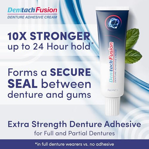 Denttach Fusion Denture Adhesive (Pack Of 2) 2.4 Ounce Ultra Strong Hold And Seal Dental Adhesive Cream For Dentures And Partials Zinc Free Denture Glue