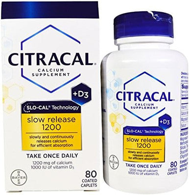 Citracal Calcium Slow Release 1200 + D3 Supplement Coated Caplets 80 Ct Pack Of 3
