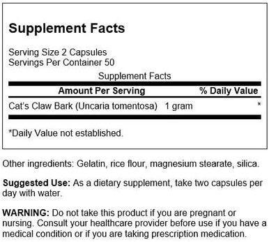 Swanson Full-Spectrum Cat's Claw - Herbal Supplement Promoting Digestive Health & Immune System Support - Natural Formula Supporting Joint Health - (100 Capsules 500mg Each)