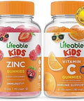 Lifeable Zinc Kids + Vitamin C Kids Gummies Bundle Great Tasting Vitamin Supplement Gluten Gmo Chewable Gummy