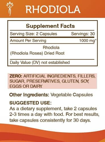 Secrets of the Tribe Rhodiola 60 Capsules, Made with Vegetable Capsules and Rhodiola (Rhodiola Rosea) Dried Root (60 Capsules)