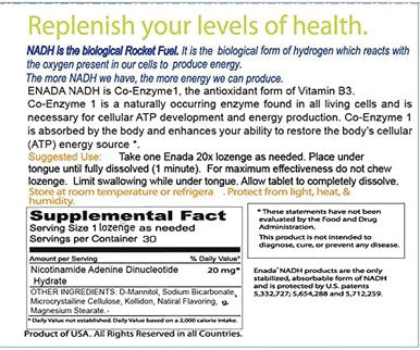 Enada 20 X Nadh Supplementboost Energy Mental Focus Staminasupport Fatigue Cell Regenerator20Mg Nadh 30 Lozenges (1 Per Serving)Natural Energy Supplements For Women And Men