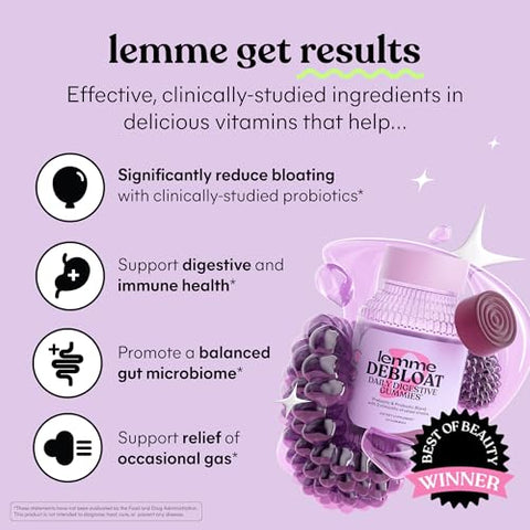 Lemme Debloat And Burn - Metabolism Bloat Support Gut Health & Weight Management With Clinically Studied Probiotics Prebiotics Green Tea Extract Vitamins B6 & B1 - Gluten-Free 60 Count Ea
