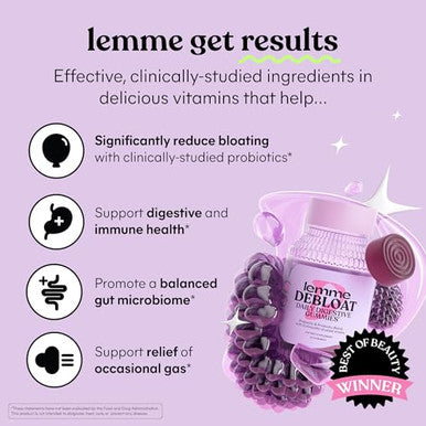 Lemme Debloat And Burn - Metabolism Bloat Support Gut Health & Weight Management With Clinically Studied Probiotics Prebiotics Green Tea Extract Vitamins B6 & B1 - Gluten-Free 60 Count Ea